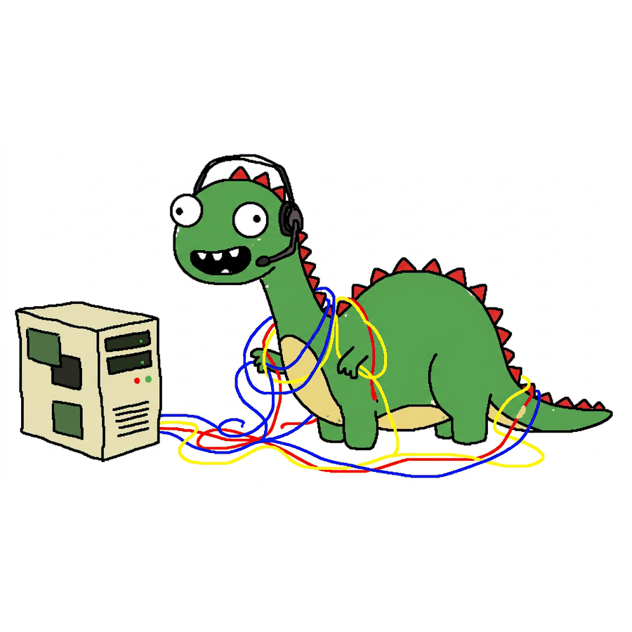 derpy dino as a network engineer