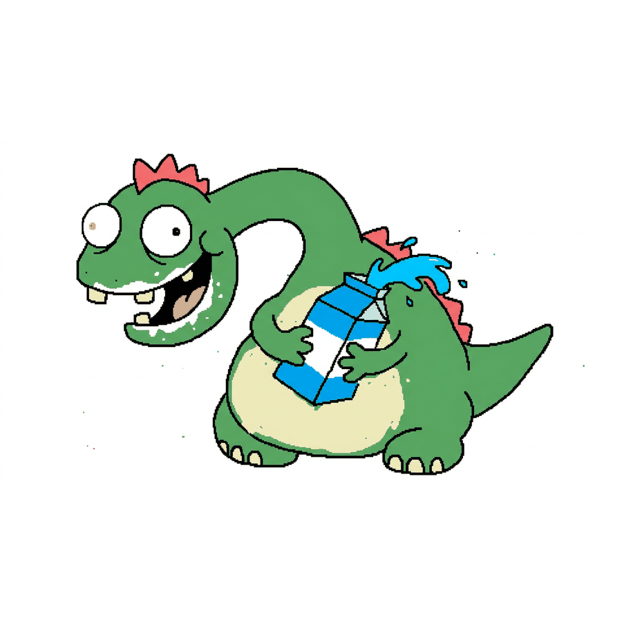 derpy dino hugging a milk carton